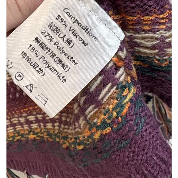 Knit Mix Boho Fringe Oversized Cardigan Sweater L - Picture 4 of 6